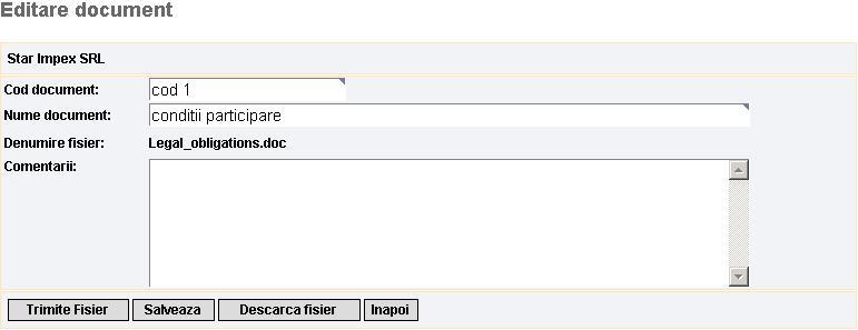 Veti fi directionat in Incarcarea documentului se face apasand butonul Trimite Fisier.