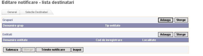 Atat pentru selectia grupului cat si pentru selectia entitatii se va deschide o ferestra de tip popup care va contine o lista cu toate grupurile, respectiv entitatile, existente.
