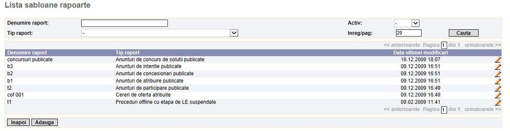 Notificari 226 Modulul Configurari sabloane rapoarte permite crearea si modificarea de sabloane rapoarte, precum si vizualizarea lor; Modulul Configurari notificari solicitate pe criterii de interes