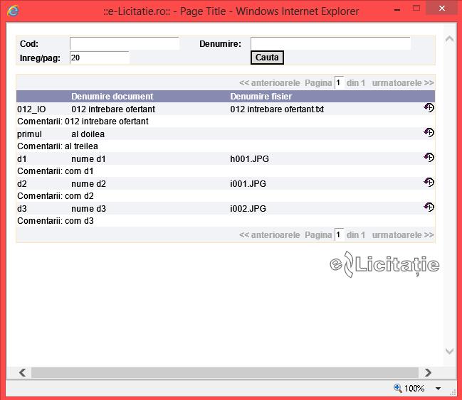 Anunturi Se alege documentul dorit prin apasarea pictogramei inchiderea ferestrei si inserarea documentului in lista. 50 din dreptul acesteia.