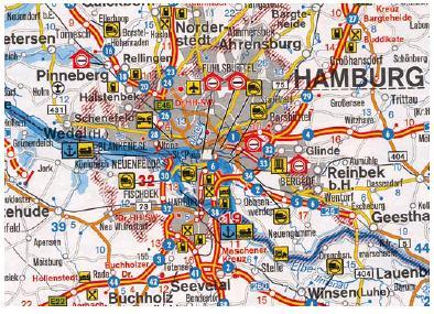Εικόνα 15: Χάρτης προτεινόμενων διαδρομών στο Αμβούργο Η πληροφόρηση των οδηγών και των εταιριών μπορεί να πραγματοποιηθεί σε πραγματικό χρόνο μέσω της χρήσης συστημάτων ITS (Intelligent Transport