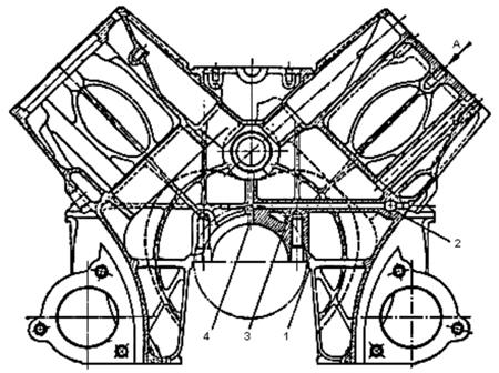 228 Fig. 333 Preja e bllokut te derdhur me pjesën e epërme te shtëpizës te motori V.