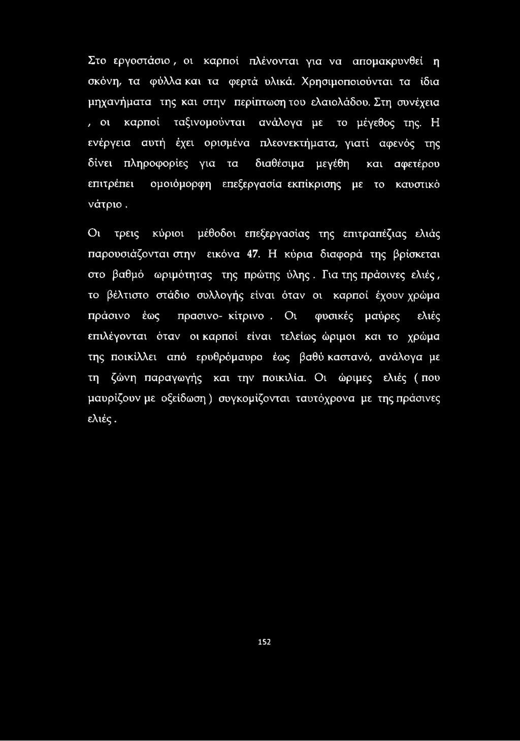 Η ενέργεια αυτή έχει ορισμένα πλεονεκτήματα, γιατί αφενός της δίνει πληροφορίες για τα διαθέσιμα μεγέθη και αφετέρου επιτρέπει ομοιόμορφη επεξεργασία εκπίκρισης με το καυστικό νάτριο.