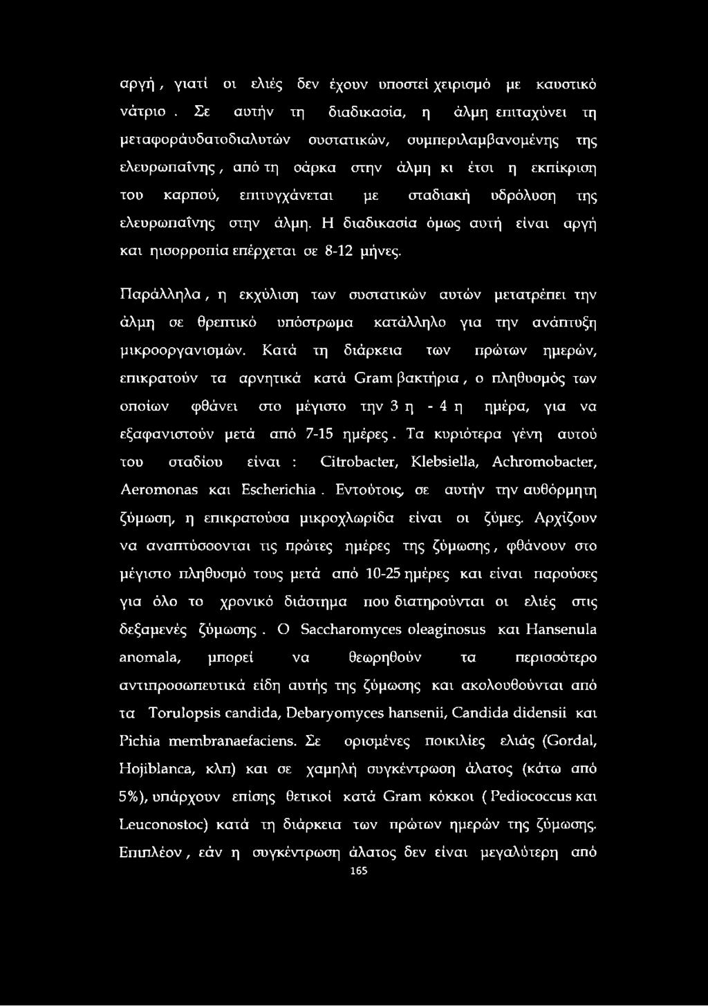 υδρόλυση της ελευρωπαΐνης στην άλμη. Η διαδικασία όμως αυτή είναι αργή και ηισορροπία επέρχεται σε 8-12 μήνες.