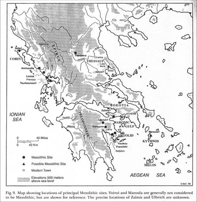 Κύριες θέσεις της Μεσολιθικής