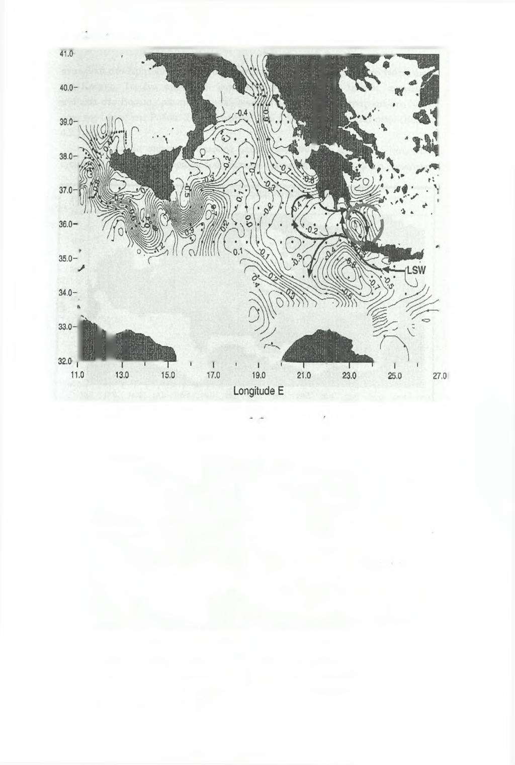 Κεωά/ΜΟ 4-POEM BC-091-103- L a titu d e N 9 9 Εικόνα 4.3.2.2: Δυναμική ανωμαλία ύψους (m /s ) της επιφάνειας σε σχέση με τα 250 dbar για το 1987, (Malanotte-Rizzoli et al., 1999).