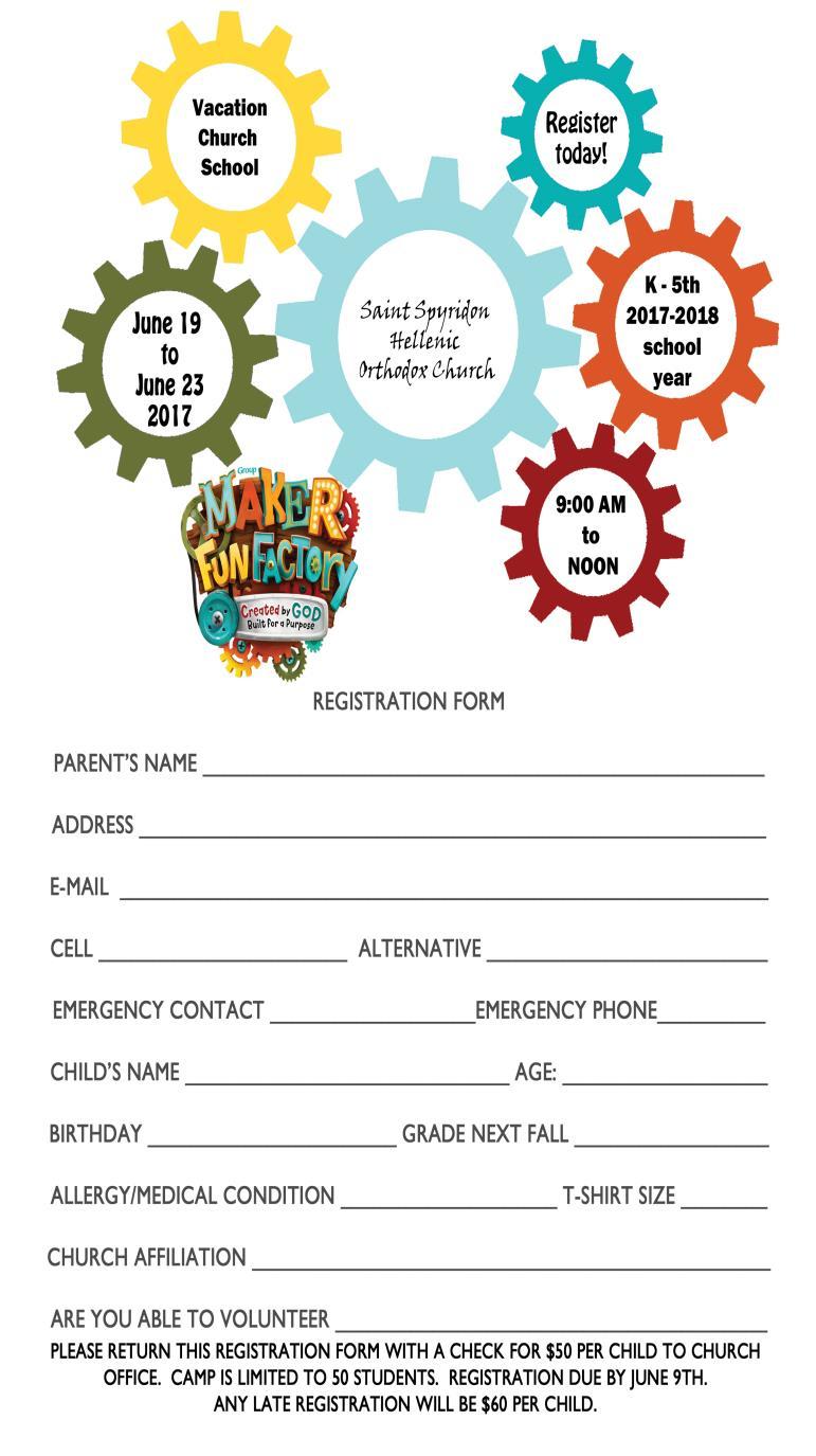 with the theme: Created by God, Built for a Purpose, on June 19th-23rd. Camp is limited to 50 students. Please register by June 9th, 2017.