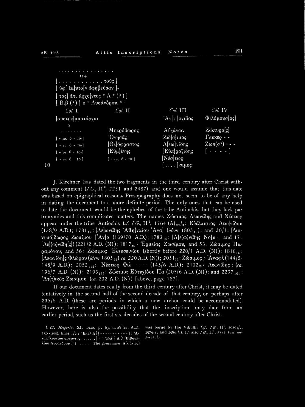 ..]σιμός Ζώπυρο [ς] Ζώ[σ]ιμος Γ/νυκερ - - Λ[εω]νίδης Ζωπ(σ?) - - - [Εΰπ]ραξιδης [----] J. Kirchner has dated the two fragments in the third century after Christ without any comment (LG.
