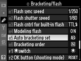 Bracketing (Μόνο Λειτουργίες P, S, A και M) Το Bracketing μεταβάλλει αυτόματα την έκθεση, το επίπεδο φλας, το Ενεργό D-Lighting (ADL) ή την ισορροπία λευκού ελαφρώς σε κάθε λήψη, «παραβλέποντας» την