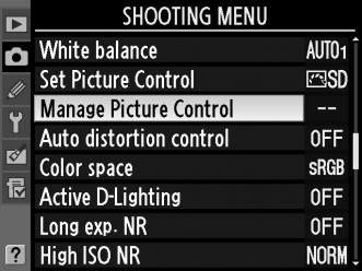 Δημιουργία Προσαρμοσμένων Picture Control Τα Picture Control που παρέχονται με τη μηχανή μπορούν να τροποποιηθούν και να αποθηκευτούν ως προσαρμοσμένα Picture Control.