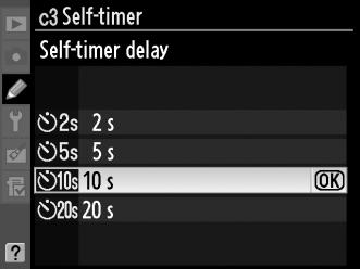 c2: Auto Meter-off Delay (Υστέρηση αυτόματης απενεργοποίησης φωτόμετρου) Κουμπί G A μενού προσαρμοσμένων ρυθμίσεων Επιλέξτε για πόσο χρονικό διάστημα θα συνεχίζει η μέτρηση της έκθεσης από τη μηχανή,