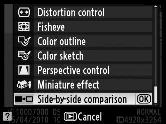 Side-by-side Comparison (Σύγκριση δίπλα-δίπλα) Κουμπί G N μενού επεξεργασίας Συγκρίνετε επεξεργασμένα αντίγραφα με τις αρχικές φωτογραφίες.