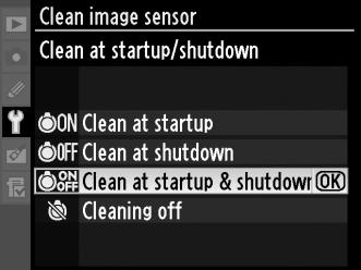 «Clean at Startup/Shutdown» («Καθαρισμός κατά την εκκίνηση/τον τερματισμό») Διαλέξτε από τις ακόλουθες επιλογές: Επιλογή Clean at startup 5 (Καθαρισμός κατά την εκκίνηση) Clean at shutdown 6