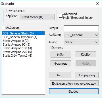 Το πεδίο Σενάρια περιλαμβάνει μία λίστα με όλα τα πιθανά σενάρια ανάλυσης, που δημιουργούνται αυτόματα μέσω της εντολής!