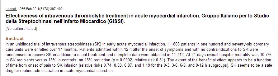 GISSI trial 1986 18% reduction