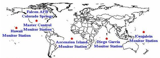 Οι επίγειοι σταθμοί του GPS Ο κυριότερος σταθμός βάσης είναι αυτός του Κολοράντο, ο οποίος είναι μάλιστα και ο μοναδικός που βρίσκεται στην ξηρά.