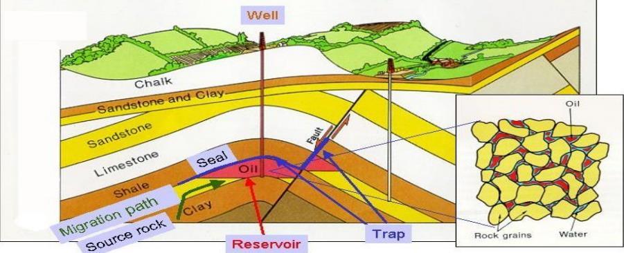 Εικόνα 5: Στο σχήμα αυτό φαίνονται όλα τα στοιχεία από τα οποία αποτελείται ένα πετρελαϊκό σύστημα.