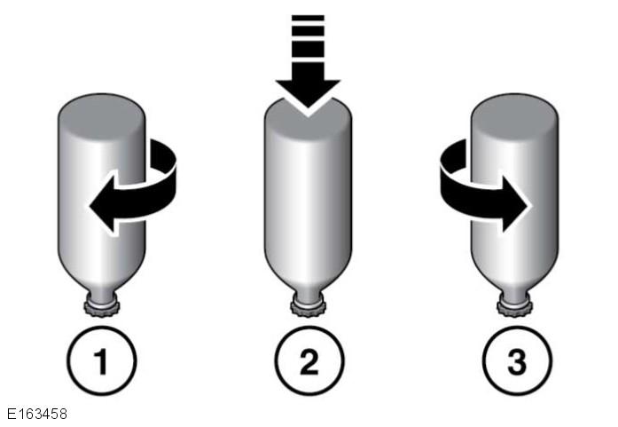 L Καύσιμα και ανεφοδιασμός 1. Τοποθετήστε τη φιάλη επαναπλήρωσης επάνω από το άνοιγμα της τάπας πλήρωσης του δοχείου και περιστρέψτε προς τα δεξιά, μέχρι να ασφαλίσει στη θέση της. 2.