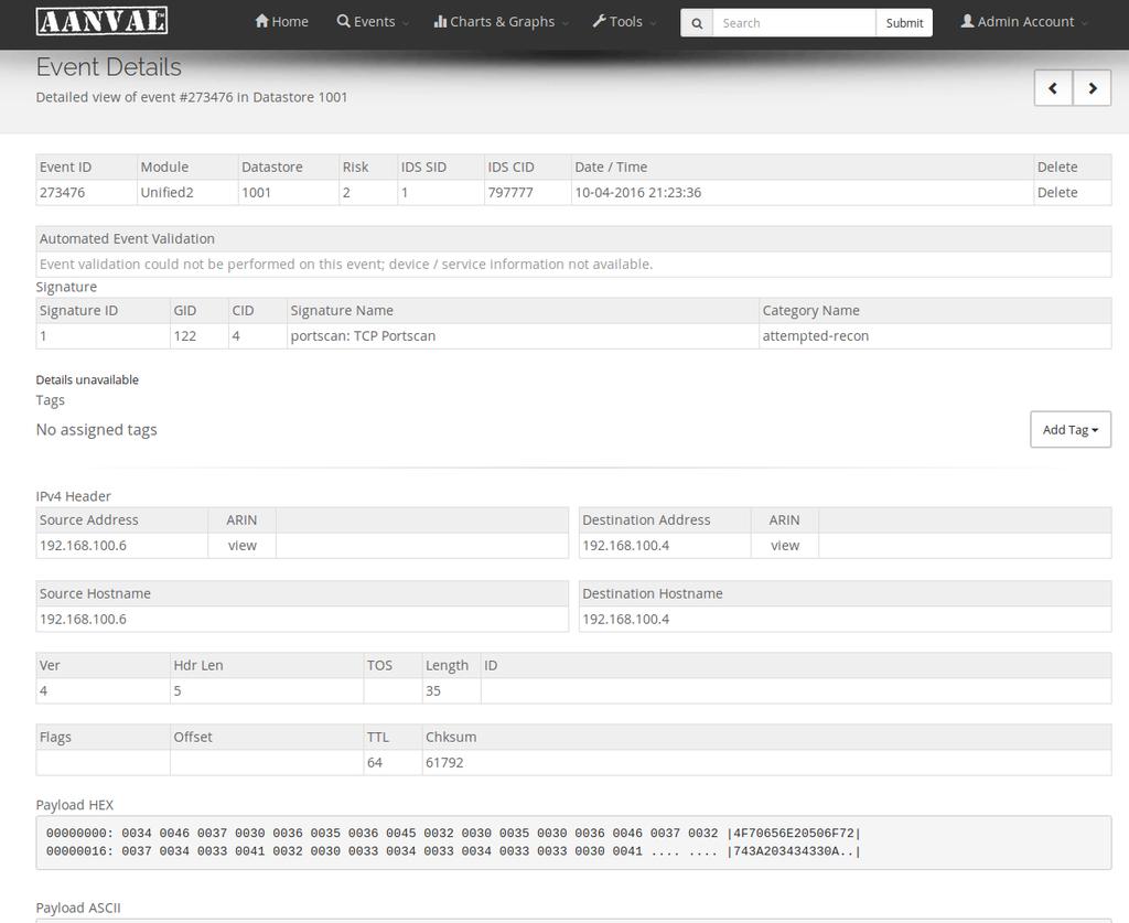 TCP Portscan στο web interface του