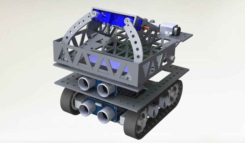 Celega robota smo pred začetkom fizičnega dela narisali v programu za 3D modeliranje Solidworks. Model tiskanih vezji s prispajkanimi elementi smo izvozili iz programa Altium.