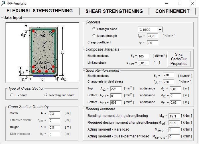 Ο υπολογισμός των ενισχύσεων πραγματοποιήθηκε με το λογισμικό FRP-Analysis.