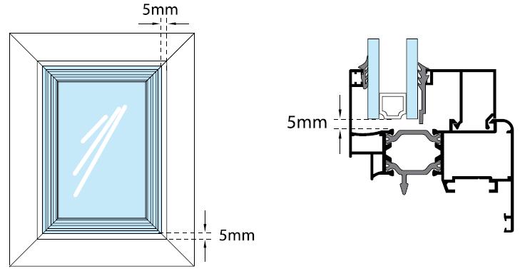 Εφαρμογή, συντήρηση και αντικατάσταση ενεργειακά αποδοτικών κουφωμάτων Η διάσταση του υαλοπίνακα πρέπει να είναι μικρότερη σε σχέση με το χώρο υποδοχής της υάλωσης τουλάχιστον κατά 5 mm περιμετρικά