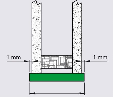 Aluminco Τα τακάκια θα πρέπει να έχουν πλάτος ίσο με το πάχος του υαλοπίνακα + 2mm και ικανοποιητικό μήκος (10 cm το ελάχιστο) όπως φαίνεται και στο σχήμα 2.1.14. Πάχος τζαμιού+2 mm Εικόνα: 2.1.14: Επιθυμητό πλάτος για τα τακάκια.