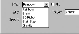 Με την επιλογή Rainbow (Ουράνιο τόξο) το κείμενο τοποθετείται σε τόξο επάνω στις καμπύλες της διαδρομής.