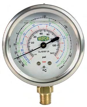 6 Compound gauge M2-250-M-R600a Connection: 1/8 NPT, Ø68mm diameter, Range: -1/+3 bar for pressure reading, temperature scale: -30 o C/+30 o C degree centigrade, pointer adjustable via