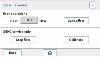 3 Περιγραφή συστήματος 3.3 Οθόνη οργάνου 3.3.4 Περιγραφή του Settings and service Μονάδα Pressure sensor Λειτουργία P set: Δείχνει την πίεση στη διαδρομή ροής.