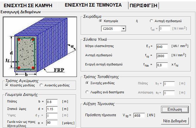 SIKAWRAP -300C NW Η δοκιμή της ενίσχυσης υποστυλωμάτων σε τέμνουσα, με χρήση του μοντέλου SIKAWRAP -300C NW, το οποίο έχει μέτρο ελαστικότητας E f =640 GPa, αντοχή σχεδιασμού f