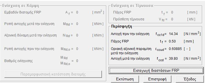 Για τρείς στρώσεις υλικού προκύπτει αύξηση αντοχής f ccd =39.8 MPa.