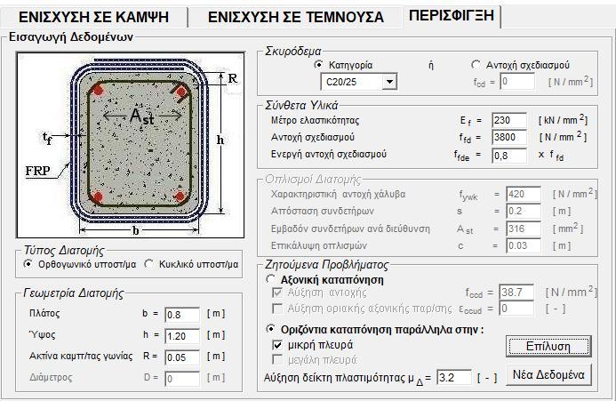 SIKAWRAP -400 HIMOD NW Η δοκιμή της ενίσχυσης υποστυλωμάτων σε περίσφιγξη και αύξηση του δείκτη πλαστιμότητας μ Δ, με χρήση του μοντέλου SIKAWRAP -400 HIMOD NW, το οποίο έχει μέτρο ελαστικότητας E f