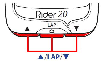 Bryton Rider 20 Οn/Οff οπίςθιου φωτιςμοφ Παρατεταμζνο πάτθμα DOWN ( ) ή UP ( ) για on/off του οπίςκιου φωτιςμοφ ΠΑΝΩ ΟΘΟΝΗ φντομο πάτημα για εναλλαγή: Current time Ride Time (A or B) Cadence Cadence