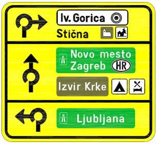 znak nad prometnim pasom, na katerega se nanaša, oziroma je postavljenih več polj