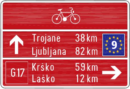 Smeri kolesarskih povezav in prometnih ciljev ob povezavi.