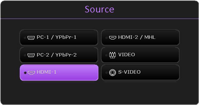 Αλλαγή σήματος εισόδου Ο βιντεοπροβολέας μπορεί να συνδεθεί ταυτόχρονα σε πολλές συσκευές. Ωστόσο, μπορεί να εμφανίζει μόνο μία πλήρη οθόνη τη φορά.