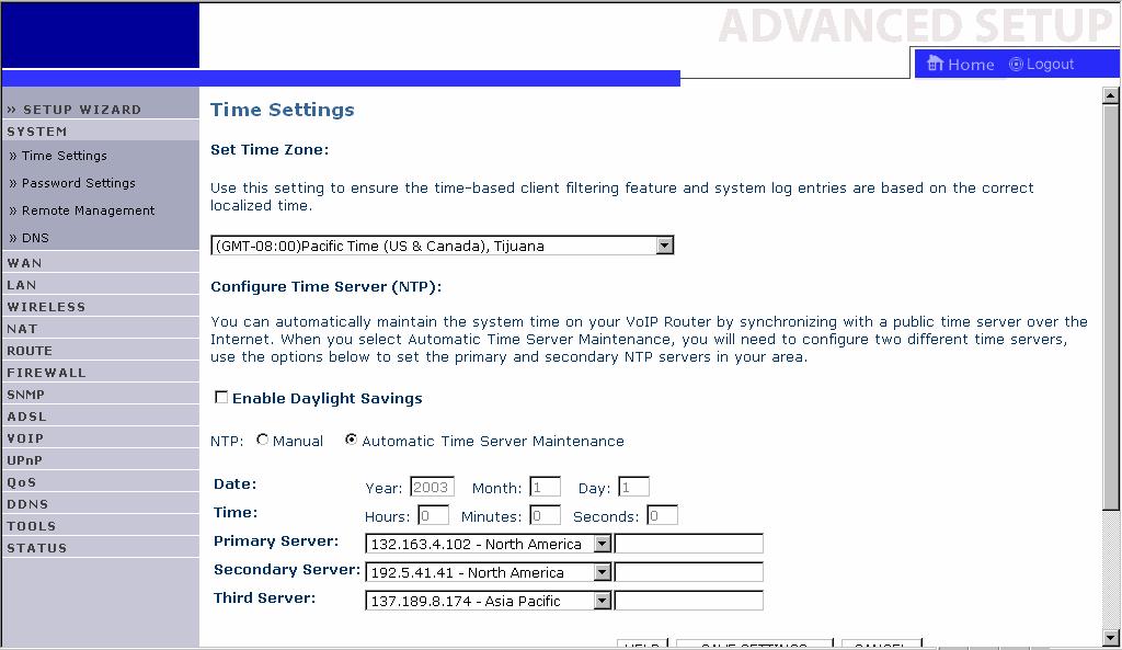 Μενού SYSTEM NetFasteR IAD 2 Εισαγωγή Το µενού αυτό περιλαµβάνει όλες τις βασικές σελίδες διάρθρωσης της συσκευής, που αφορούν την ζώνη ώρας (time zone), τις ρυθµίσεις password και τη δυνατότητα