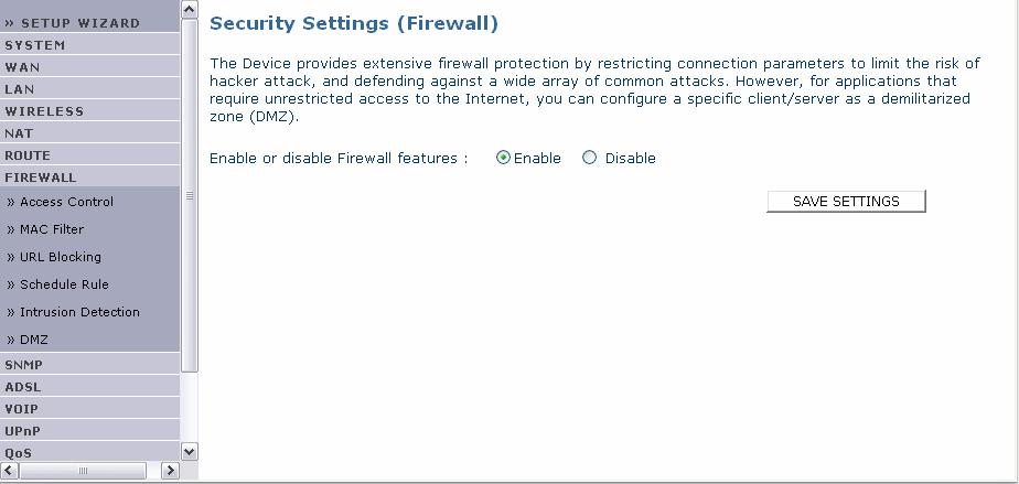 NetFasteR IAD 2 Μενού FIREWALL Περιγραφή Το ενσωµατωµένο firewall του NetFasteR IAD 2 επιθεωρεί τα πακέτα στο Επίπεδο Εφαρµογής, κρατάει τις πληροφορίες της συνεδρίας TCP και UDP συµπεριλαµβανοµένου