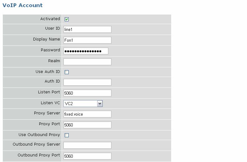 Μενού VOIP, Συνέχεια NetFasteR IAD 2 Οθόνη VoIP Account Στην ακόλουθη οθόνη