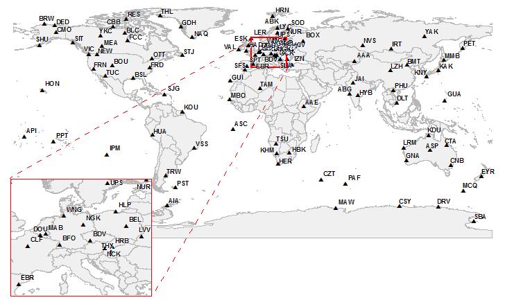 2.2 Το δίκτυο INTERMAGNET Σήμερα υπάρχουν πολλά δίκτυα τα οποία συλλέγουν και διανέμουν δεδομένα από ένα σύνολο επίγειων σταθμών/παρατηρητηρίων, οι οποίοι είναι εφοδιασμένοι με μαγνητόμετρα και