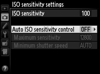 Αυτόματος έλεγχος ευαισθησίας ISO Εάν έχει επιλεγεί το On (Ενεργοποιημένο) για το ISO sensitivity settings (Ρυθμίσεις ευαισθησίας ISO) > Auto ISO sensitivity control (Αυτόματος έλεγχος ευαισθησίας