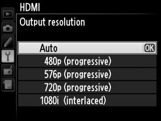 Επιλογές ΗDMI Η επιλογή HDMI στο μενού ρυθμίσεων (0 344) ελέγχει την ανάλυση εξόδου και άλλες προηγμένες επιλογές HDMI.