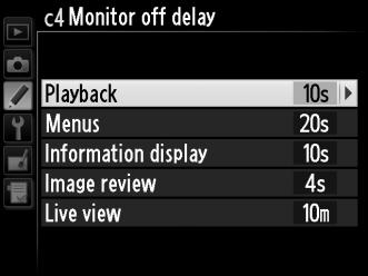 c4: Monitor off Delay (Υστέρηση απενεργοποίησης οθόνης) Κουμπί G A μενού Προσαρμοσμένων Ρυθμίσεων Επιλέξτε το χρονικό διάστημα για το οποίο θα παραμένει ενεργή η οθόνη όταν δεν εκτελείται κάποια
