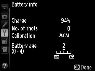 Battery Info (Πληροφορίες μπαταρίας) Κουμπί G B μενού ρυθμίσεων Εμφανίστε πληροφορίες σχετικά με την μπαταρία που είναι τοποθετημένη στη φωτογραφική μηχανή.