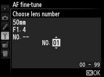 AF Fine-Tune (Βελτιστοποίηση AF) Κουμπί G B μενού ρυθμίσεων Βελτιστοποίηση της εστίασης για έως 20 τύπους φακού.