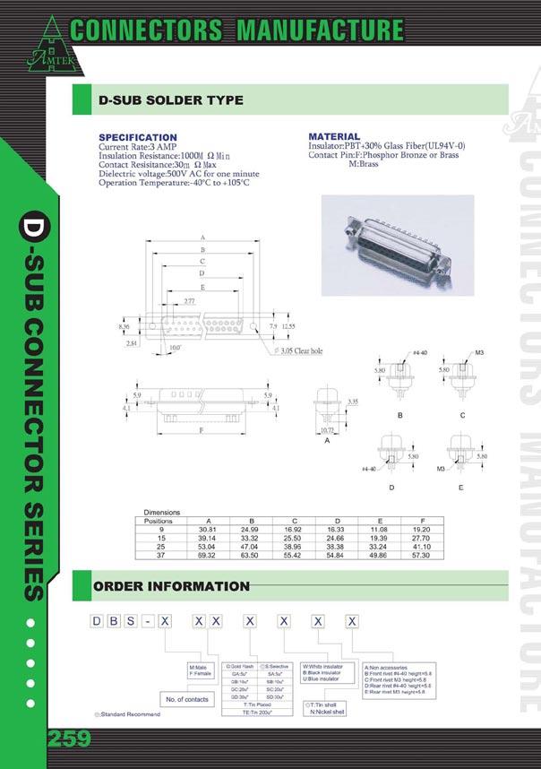 D-SUB SOLDER TYPE DST (Stecker / Male) - - - L DBU (Buchse / Female) - - - L = Polzahl / No.