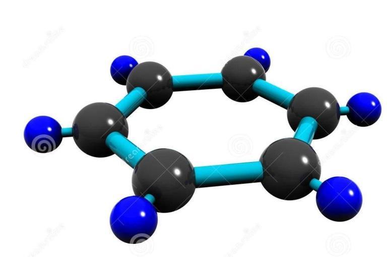 Imaxe 39. Molécula de benceno. A combustión incompleta de combustibles é a maior fonte de C 6 H 6.