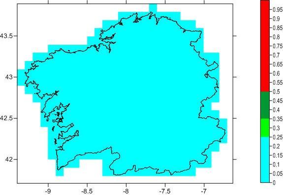 Níquel Imaxe 56. Concentración media anual de cadmio en ng/m 3 obtida por modelización proporcionada polo CIEMAT en Galicia no ano 2013.