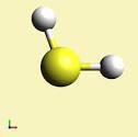 A maior parte das exposicións acontecen por inhalación. Imaxe 58. Molécula de sulfuro de hidróxeno.
